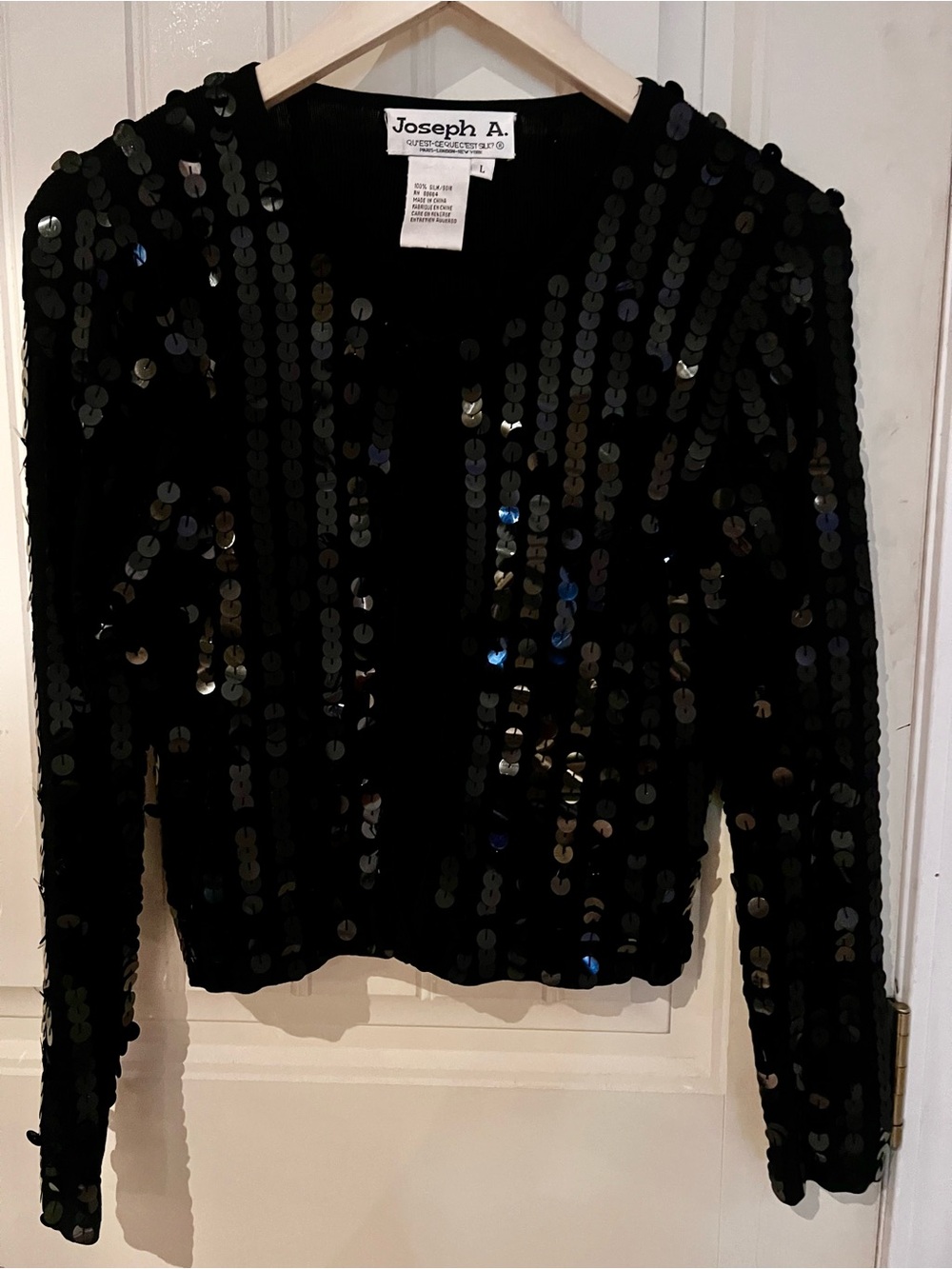 Joseph A vintage Black Sequin Open-Front Cardigan Paris London New York 100 silk